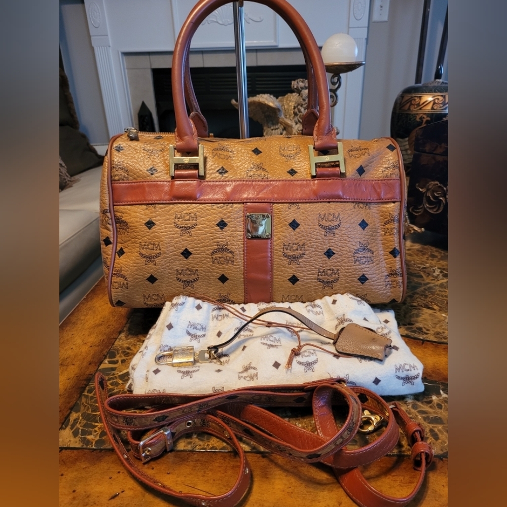 MCM Cognac and Chestnut Monogram Satchel - Picture 1 of 12